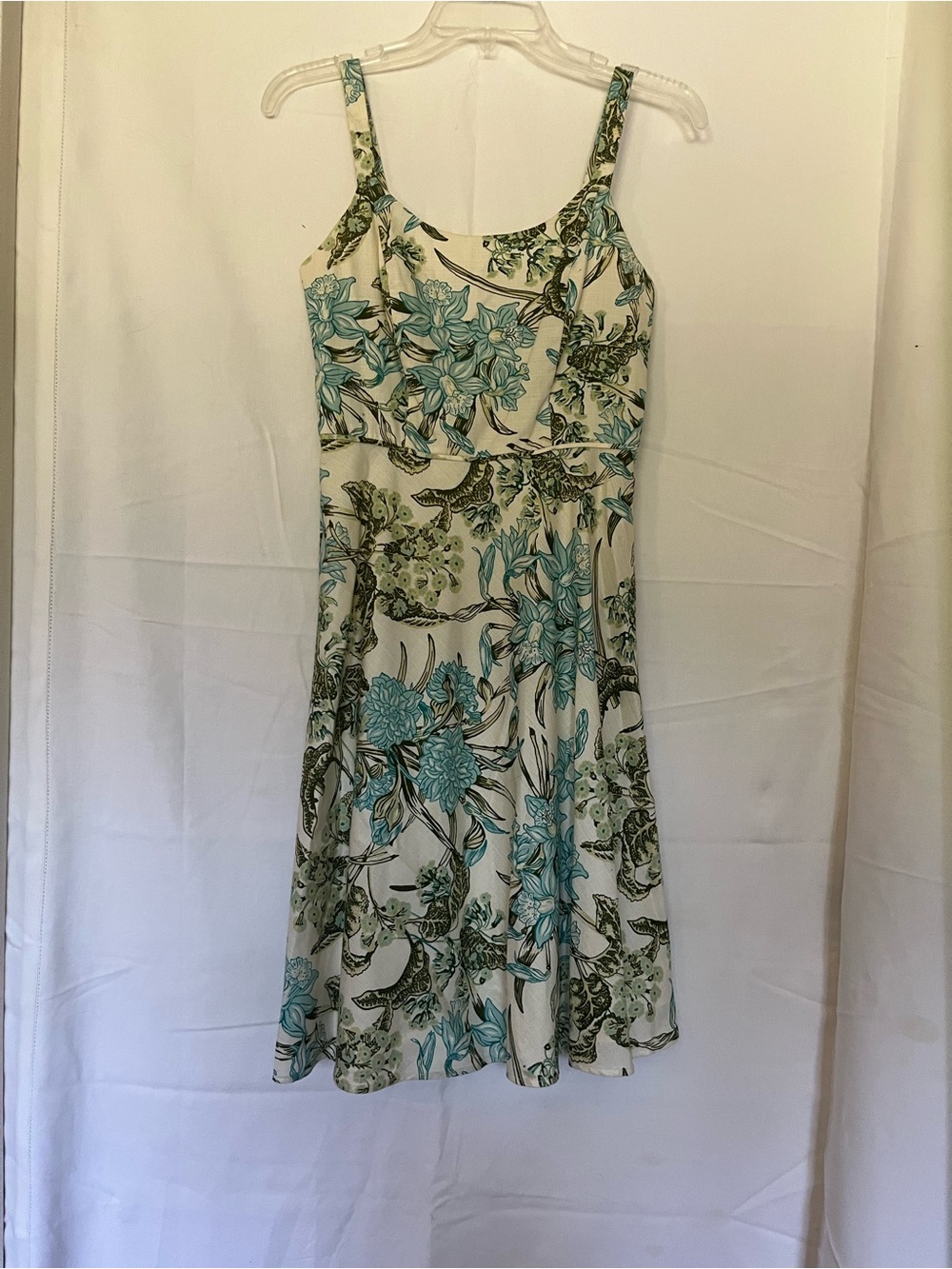 LOFT Cream Sundress with Teal and Olive Floral Print